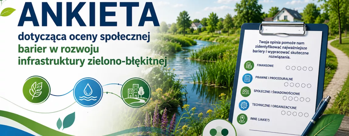 Grafika do komunikatu o ankiecie dotyczącej rozwoju zielono-błękitnej infrastruktury na terenach wiejskich